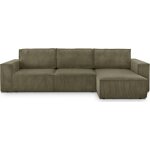 Canap� d'angle convertible 5 places en velours c�tel� vert kaki