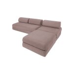 Canap d'angle convertible 6 places en tissu lisse rose
