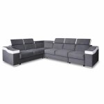 Canap� d'angle convertible 6 places en velours gris, blanc