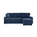 Canap d'angle convertible coffre marron en velours ctel - bleu