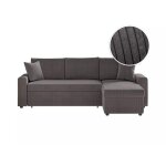 Canapé d'angle convertible coffre marron en velours côtelé - gris Canapé d'angle convertible coffre marron en velours côtelé - gris