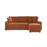 Canap� d'angle convertible coffre marron en velours c�tel� terracotta