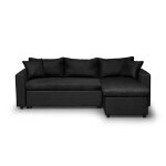 Canap d'angle convertible coffre noir en simili microfibre - noir