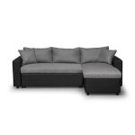 Canap d'angle convertible coffre noir en simili microfibre gris / noir