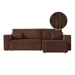 Canap� d'angle convertible avec coffre en velours c�tel� - marron