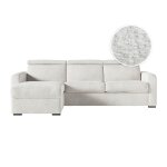 Canapé d'angle convertible couchage 140x190cm en tissu bouclette blanc Canapé d'angle convertible couchage 140x190cm en tissu bouclette blanc