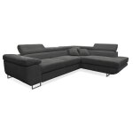 Canap d'angle convertible droit 4 places coffre bois de pin gris