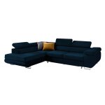 Canapé d'angle convertible gauche 4 places tissu velours bleu Canapé d'angle convertible gauche 4 places tissu velours bleu