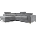 Canap� d'angle convertible gauche en velours gris 5 places