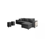 Canapé d'angle convertible et poufs en tissu - gris foncé Canapé d'angle convertible et poufs en tissu - gris foncé