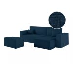Canap d'angle convertible avec pouf en tissu textur 3d - bleu fonc