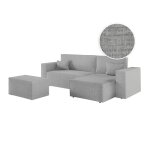 Canap d'angle convertible avec pouf en tissu textur 3d - gris clair