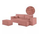 Canap d'angle convertible avec pouf en tissu textur 3d - rose
