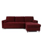 Canap d'angle convertible rversible 4 places en velours rouge