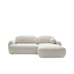 Canap d'angle convertible en tissu bouclette angle droit blanc cass