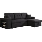Canap d'angle convertible tissu noir 3 places