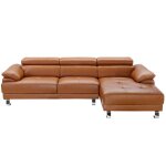 Canap d'angle crote de cuir 5 places camel