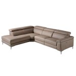 Canapé d'angle en cuir beige relax 5 places Canapé d'angle en cuir beige relax 5 places