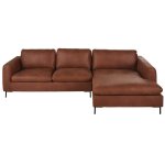 Canapé d'angle droit 4 / 5 places en cuir recyclé marron Canapé d'angle droit 4 / 5 places en cuir recyclé marron