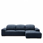 Canapé d'angle droit 4 places têtières tissu chenille - bleu marine Canapé d'angle droit 4 places têtières tissu chenille - bleu marine