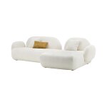 Canap angle droit 5 places en tissu bouclette ivoire