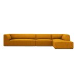 Canap d'angle droit 5 places en tissu velours ctel jaune