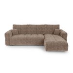 Canap� angle droit convertible 4 places coffre tissu tram� doux marron