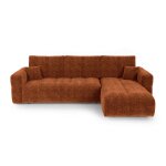 Canap� angle droit convertible 4 places coffre tissu tram� doux orange