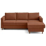 Canap d'angle droit convertible 4 places en tissu velours relief