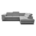 Canap d'angle droit convertible 5 places en velours ctel gris clair