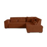 Canap d'angle droit convertible 5 places en velours ctel terracotta