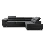 Canap d'angle droit convertible 5 places en velours gris fonc