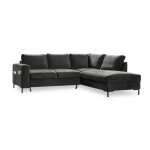 Canapé d'angle droit convertible 5 places en velours gris foncé Canapé d'angle droit convertible 5 places en velours gris foncé