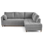 Canapé d'angle droit convertible 5 places en velours texturé gris Canapé d'angle droit convertible 5 places en velours texturé gris