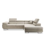 Canap d'angle droit convertible 6 places en tissu beige