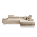 Canap d'angle droit convertible 6 places en velours ctel beige