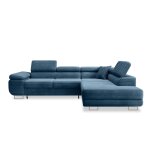 Canap d'angle droit convertible 6 places en velours ctel bleu