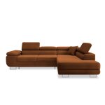 Canap d'angle droit convertible 6 places en velours ctel terracotta