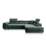 Canap d'angle droit convertible 6 places en velours ctel vert
