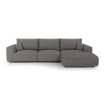 Canapé angle droit convertible coffre 5 places tissu bouclette gris Canapé angle droit convertible coffre 5 places tissu bouclette gris