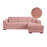 Canap d'angle droit convertible et coffre en tissu bouclette - rose