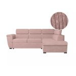 Canap d'angle droit convertible avec coffre en velours ctel rose