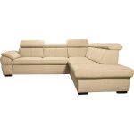 Canap d'angle droit convertible en cuir beige 5 places