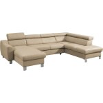 Canap d'angle droit convertible en cuir beige 7 places