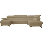 Canap d'angle droit convertible cuir beige 7 places