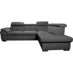 Canap d'angle droit convertible en cuir gris fonc 5 places