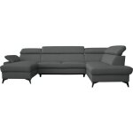 Canap d'angle droit convertible cuir gris fonc 7 places