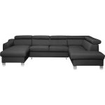 Canap d'angle droit convertible en cuir gris fonc 7 places