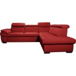 Canap d'angle droit convertible en cuir rouge fonc 5 places