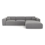 Canap angle droit convertible dunlopillo 5 places tissu tram gris